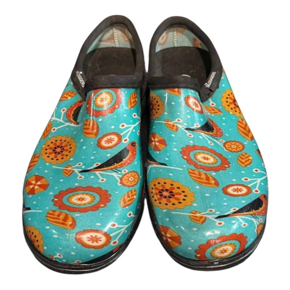 Sloggers Women's Size 10 Garden Rain Rubber Shoes Turquoise Bird Floral - Picture 4 of 9